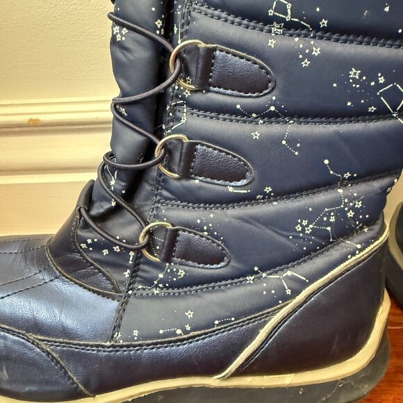 Lands' End Womens Winter Boots Star Pattern Size 5M Navy Blue Rubber Sole - Picture 4 of 9